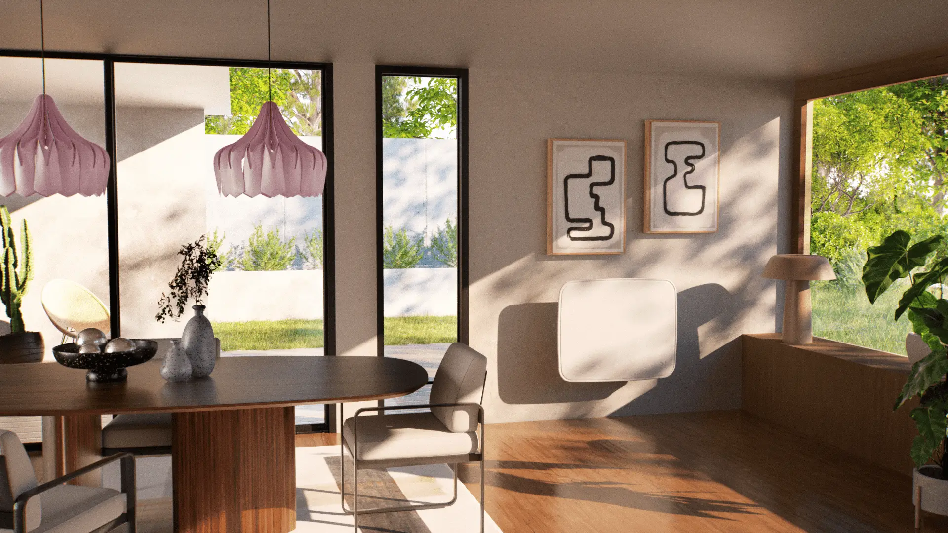 myEko Pro® digital radiator mounted on the wall of a contemporary dining room